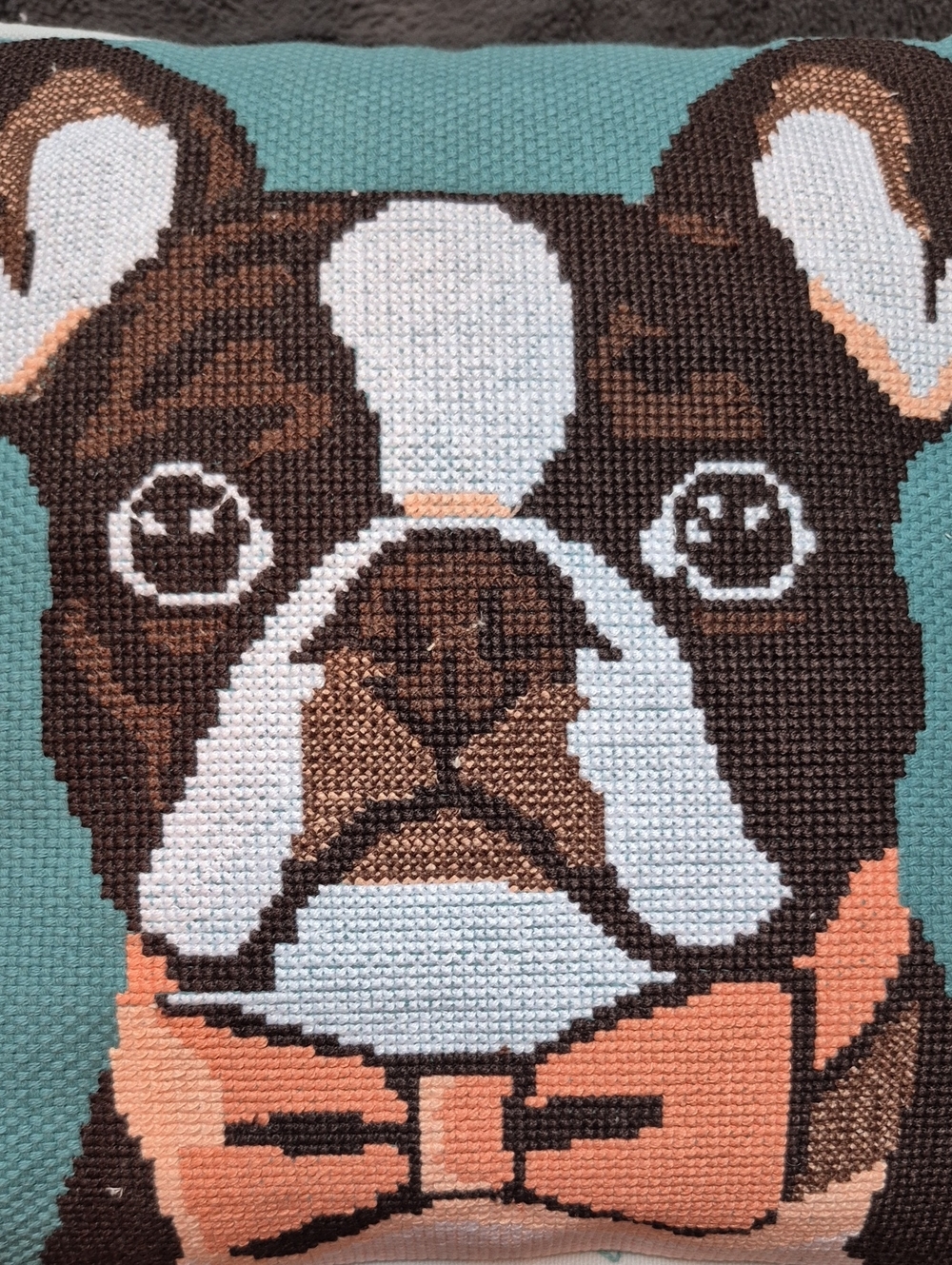 Anthropologie Arden Cotton Frenchie Dog Needlepoint Pillow, New With Tags! - Picture 7 of 15